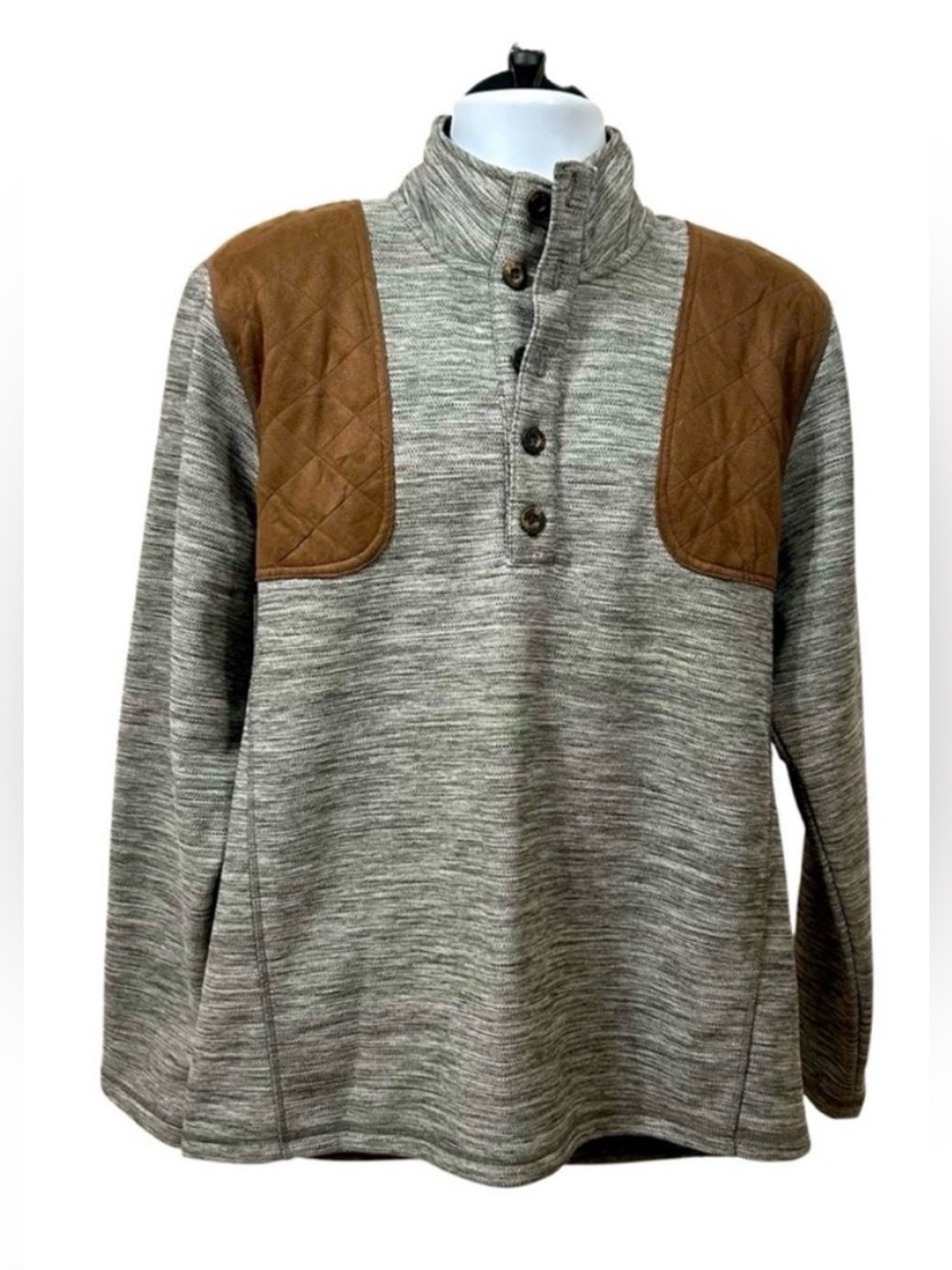 NWT Orvis Sharptail Quarter button Shoulder Elbow Patch Fleece GraySweater Large